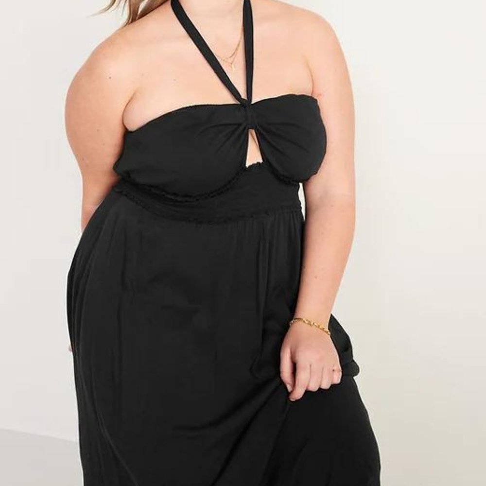 Old Navy Fit & Flare Smocked Twist-Front Halter Maxi Dress for Women New - Picture 4 of 5